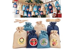 ‎QINJIEJIE QINJIEJIE Weihnachtskalender 2025 – 24 Groß Gedruckte Jutesäckchen Tüten Adventskalender zum Selber Befüllen, Festliche Designs Geschenksäckchen zum Befüllen für Kinder & Erwachsene