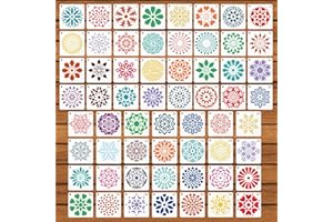 BOXOB 60stk Mandala-Schablonen zum Malen, 5,08x5,08cm Wiederverwendbare Mandala-Punktierschablone Bastel und Zeichenvorlagen für Steine Holz Möbel Leinwand Stoff Dekoration DIY-Projekte (Stil 2)