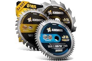 AMBOSS WERKZEUGE AMBOSS lame scie circulaire 165x20mm (set de 3) - lame de scie 165x20 - lame scie circulaire Ø 165mm - compatible Bosch GKS 18 V-57 g, Bosch GKT 55 GCE, Makita SP6000