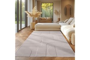 SIMPEX Skandinavisk matta, bohodesign, enfärgad krämfärgad, 200 x 290 cm, lättskött och dekorativ matta, tvättbar vardagsrum