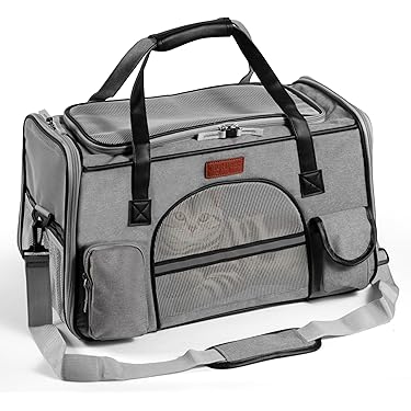 Trasportino Per Gatti E Cani Grande In Tessuto Oxford 300D - 48x28x30 Cm, Grigio - Foto 11