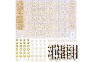 Funtopia 1860pcs Pearl Beads for Crafting, Round White Pearls Bracelet Jewelry Making, 4mm 6mm 8mm 10mm 12mm Pearl Bead with Gold Spacer Bead for Craft Decoration Jewellery Making