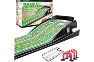CHAMPKEY Golf Putting Mat Professional Dual-Hole Golf Putting Green with Gates and Mirror - Enhance Your Putting Game on All Skill Levels