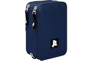 Julian Ross Plumier Escolar Triple 45 Piezas – Estuche con Lápices, Rotuladores, Bolígrafo, Tijeras y Pegamento – Azul Marino – para Niños – Ideal para el Colegio o como Regalo