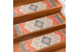 XAARMONEX Stair Treads Non Slip, Carpet Stair Treads for Wooden Steps, Removal Indoor Stair Runner Rug with Reusable TPE Adhesive Backing,Residue Free Mat for Kids, Elders, Pets,15PCS, 8" X 30", Red