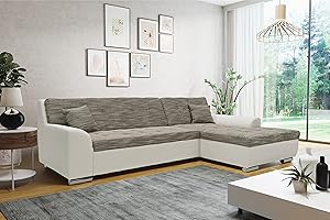 DOMO Collection Treviso Ecksofa, Sofa in L-Form, Polsterecke, grau/weiß, 267x178x83 cm