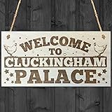 Red Ocean Welcome To Cluckingham Palace Novelty Wooden Hanging Plaque Chicken Hen Hutch Coop Farmers Sign