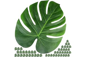 VIBE FESTIVAL GEAR Vibe – Lot de 50 grandes feuilles de palmier tropicales artificielles pour les décorations de fête à thème jungle, Hawaï, luau, 35 x 29 cm