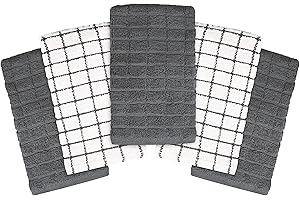 Westlane Linens Premium Cotton Kitchen Towel Set - 40cm x 64cm Tea Towels, Dish Cloth, Highly Absorbent | Ideal for Drying, Cleaning (Dark Grey & Yarn Dark Grey, Pack of 8)