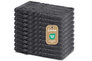 Lavea Série Elena, Lot de 10 Gants de Toilette 15x21 cm, 100% Coton, Ultra Doux & Absorbant, Lavable, Résistant & Idéal pour Peau Sensible - Anthracite