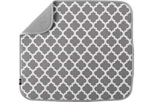 S&T INC. Absorbent, Reversible Microfiber Dish Drying Mat for Kitchen, 16 Inch x 18 Inch, White Trellis