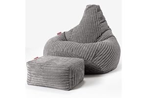 ‎LOUNGE PUG Lounge Pug, Gaming Sitzsack Sessel mit Hocker, Cord Schiefergrau