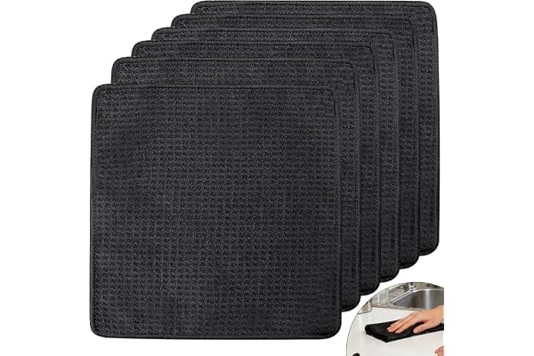Mythlon 6 stycken mikrofibertrasor för kök, 20x20 cm – Små svarta kökslavetter och disktrasor – Superabsorberande bikakevävnad för barista, kaffemaskin, mjuk och luddfri