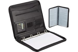 Alassio Monterosso 30143 Ring Binder Folder DIN A4 Format Imitation Leather Document Folder Black Expanding Folder Approx. 36 x 28.5 x 4 cm Folder with Compartment Pocket and Calculator