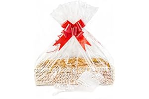 IBRANDZ Create Your Own Hamper Gift Basket, Wooden Hamper Basket to Make DIY Gift Baskets, White and Gold Gift Hamper Basket Kit with Ribbon for Christening, Wedding, Baby Shower or Birthday, 42 x 28 cm