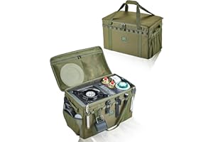 UPWOIGH Large Tactical Tool Bag, 40L Green Collapsible Storage Box Organizer, 600D Oxford Fabric with Waterproof Bottom, Adjustable Dividers, Overlanding Gear for Camping and Travel