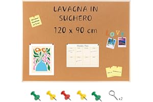 Creative Home Lavagna in Sughero 120x90 cm (+/-1cm) Bacheca da Parete con Cornice in Legno Pino | Lavagnetta Sughero con Puntine, Pannello Sughero da Parete per Scuola, Casa, Ufficio, Camera Bambini