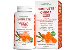 OMEGAS COMPLETS 3-6-7-9 * Huile d'argousier pure de haute qualité provenant de fruits entiers d’argousier sauvage, non raffinés, pressés à froid - Sans OGM, certifiée Casher, GMPc -1200mg - 60 gélules