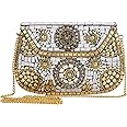 PARATO Handmade Metal bag Mosaic Cream and Gold Latest Shoulder Bag Clutch for girls and women