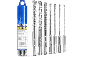 S&R Hammerbohrer, Steinbohrer/Betonbohrer SDS-Plus, Set 7-tlg (4-12mm) für Bohrhammer. Mit 2-Kant-Hochgeschwindigkeits-Hartmetallspitze und Rundlaufgenauigkeit für Beton, Ziegel, Stein.
