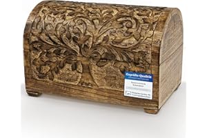 Kunstversteck Schatzkiste Baum des Lebens, massive Holz-Schatulle Dekobox 24x 15 x 15 cm