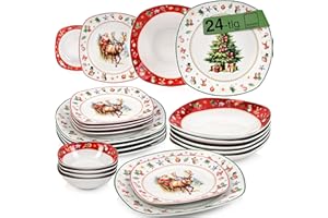 ‎SÄNGER SÄNGER | Tafelservice Bilgola Christmas Design mit Weihnachtsmotiven, 24-tlg Geschirrset für 6 Personen mit Müslischalen, Suppen-, Dessert- & Speisetellern aus Porzellan | PREMIUM COLLECTION