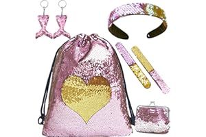 HTBAKOI Zainetto Paillettes Reversibili Bambina, Borsa Zaino Bimba con Paillettes Sacca Borsetta Ragazza con Bracciali, Borse, Portachiavi e Fascia Zainetti Regalo Bambina 7 8 9 10 Anni