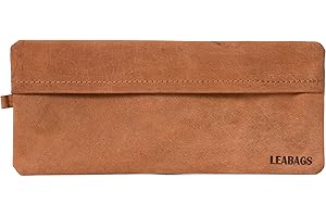 Leabags Skórzany przestronny piórnik z prawdziwej skóry, piórnik do pracy, na uczelnię, do szkoły, na długopisy, rozmiar S i L, naturalny jasny brąz