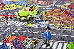 Bravich RugMasters Medium Kids Roadmap Game City, Soft Children Street Carpet, Fun Play Mat in a Big City Design Kids Rugs Non Slip Play Mats95x133 CM (2'9" x 4')