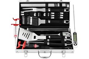 grilljoy Ensemble Barbecue, 25pcs Barbecue Accessoire avec résistant à la Chaleur dans Le Cas, Premium complète kit Barbecue en Plein air ustensiles pour Barbecue Ensemble pour Homme