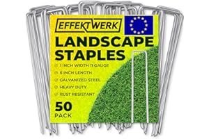 EffektWerk Garden Stakes (6" / 150mm, 50 PK), Galvanized U-Shaped Landscape Staples, Fabric Pins for Weed Barrier & Turf Installation