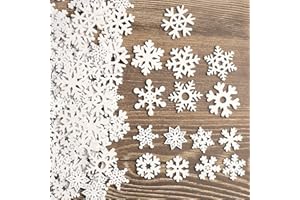 ToBeIT 150pcs Schneeflocken Holzdeko Mini Streuteile Weihnachtsdeko Mini Schneeflocken Holzscheiben Streudeko für DIY Basteln Weihnachten (weiss/150pcs)