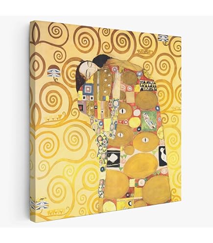 Quadro Gustav Klimt 'Signora Con Ventaglio' - Tela Canvas 100x100cm, Pronto Da Appendere, Per Decorazione Casa
