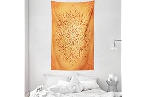 ABAKUHAUS Lotus Tapisserie, Mandala orange, Décoration murale en tissu pour chambre à coucher salon dortoir, 140 x 230 cm, Orange