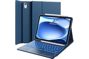 Earto Clavier iPad 11 A16(2025) /10eme Generation 2022, Coque Clavier iPad 10eme Generation avec Touchpad, Eclairage 7 Couleurs, Rechargeable Clavier AZERTY, Bleu Marine