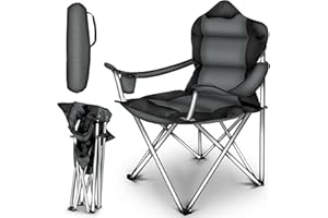 TRESKO Campingstuhl faltbar bis 150 kg | Angelstuhl Faltstuhl Klappstuhl mit Armlehnen und Getränkehalter (Grau)