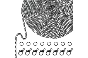 TECUNITE 33 Feet Black Open Link Cable Chain Lobster Clasp Jump Ring for Necklace Jewelry Accessories DIY Making 2.5 mm