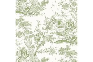 Yomshi Self Adhesive Wallpaper 44×300cm Tree and Animal Wallpaper Peel and Stick Green Sticky Back Plastic Vintage Peacock Pattern Waterproof Vinyl for Living Room Wall