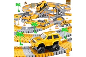 TAILMEI Kids Toys 253 PCS Construction Race Tracks Toy for 3 4 5 6 7 8 Year Old Boys Girls, 5 PCS Construction Truck Car and Flexible Track Play Set Create A Engineering Road Games Toddler Toys Birthday Gifts