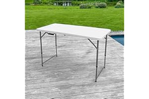 SKYLANTERN® Table Pliante 120 cm d'Appoint Rectangulaire Blanche Hauteur Réglable - Table de Camping 6 Personnes L120 x l60 x H74cm en HDPE Haute Densité Épaisseur 3,5 cm