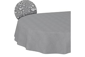 ANRO Mantel Textil de algodón y poliéster, Lavable, diseño de Damasco, Tejido Jacquard, Lavable, Color Gris Oscuro, Ovalado, 180 x 140 cm, Borde de Corte