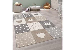 Paco Home Tappeto per bambini A quadri Cuori Corona Diversi colori e misure, Dimensione:120x170 cm