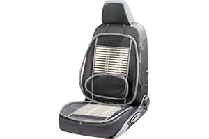 ‎WALSER Walser CarComfort atmungsaktive Bambus-Sitzauflage mit Lordosenstütze, Autositzauflage mit Bambus, PKW Sitzauflage universal in beige/schwarz