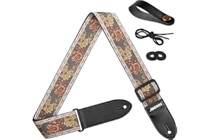AMUMU Paisley Guitar Strap, Vintage Guitar Strap with Jacquard Design, 2 Inch Wide Guitar Strap with Double Leather Ends, Adjustable Length 36 to 63 Inches for Electric Guitar, Acoustic Guitar,