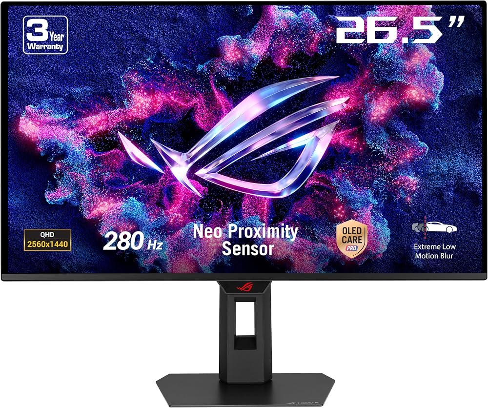 ASUS ROG Strix XG27ACDMS 27 İnç 1440p 280Hz OLED Gaming Monitör QD-OLED | OLED Care Plus, Neo Yakınlık Sensörü, 0.03ms, G-SYNC Compatible, HDR10, Adaptive Sync, Tripod Yuvası, PS5 ve Xbox için