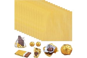 JINSION 100 Piezas Papel de Aluminio Dorado 20x20cm para Envoltorios de Chocolate, DIY, Navidad, Boda y Cumpleaños