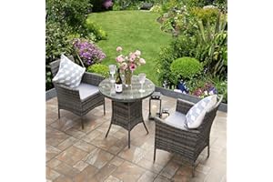 RayGar Salon de Jardin 3 pièces en rotin avec chaises de bistrot et Table Basse Gris