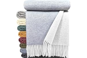 ‎STTS INTERNATIONAL STTS International Wolldecke 100% Schurwolle Wohndecke in versch. Farben 140 x 200 cm Tagesdecke Schurwolldecke Woll-Plaid Tirol (Weiß-Hellblau (Double face), 140 x 200 cm)