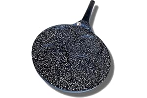 Cflagrant® France Poêle à Pancakes 26cm Façon Pierre Tous Feux Dont Induction sans PFOA Cuisson sans Matière Grasse Revêtement Antiadhésif (Noir 4 Grands Pancakes)