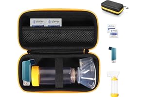 CaseSack Inhaler Holder case for inhaler spacer and Asthma Inhaler for Adults and Kids, with Rooms for Pills and Other Essentials (Black with yellow zip)